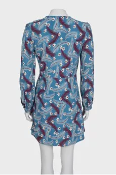 Blue fitted dress with floral print