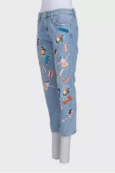 Light blue straight jeans with bright stripes