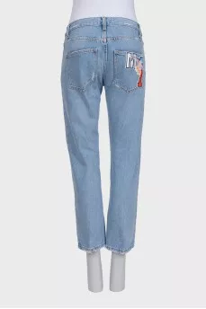 Light blue straight jeans with bright stripes