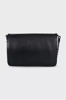 Black leather bag with signature embroidery