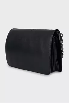 Black leather bag with signature embroidery