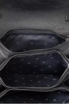 Black leather bag with signature embroidery
