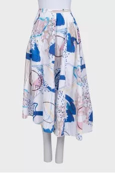 White fitted printed skirt with belt