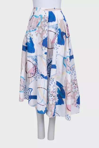 White fitted printed skirt with belt
