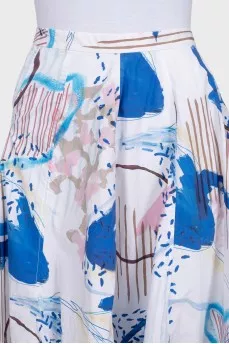 White fitted printed skirt with belt
