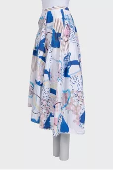 White fitted printed skirt with belt