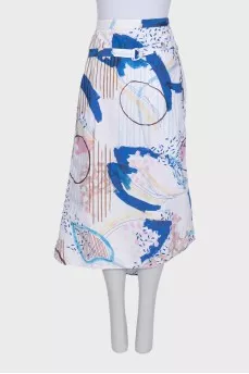 White fitted printed skirt with belt