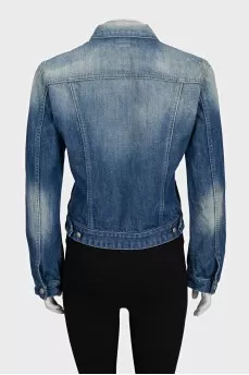 Blue cropped denim jacket with a distressed effect