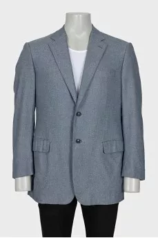 Men's light blue wool jacket with a small print