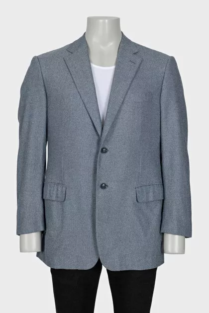 Men's light blue wool jacket with a small print
