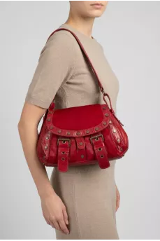 Bag made of fleecy leather decorated with rivets
