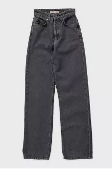 Gray straight fit high-waist jeans