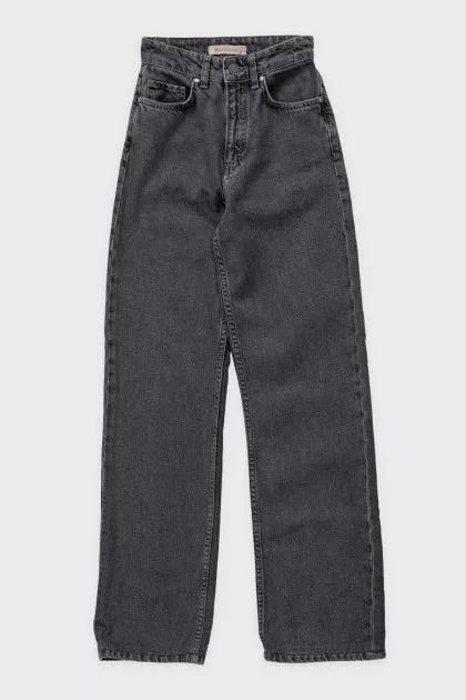 Gray straight fit high-waist jeans