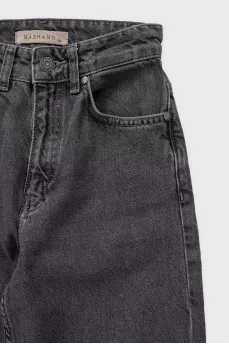 Gray straight fit high-waist jeans