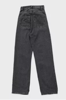 Gray straight fit high-waist jeans