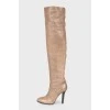 Beige leather booties