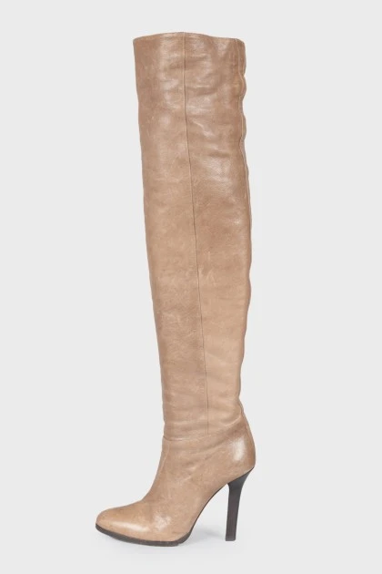 Beige leather booties