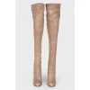 Beige leather booties