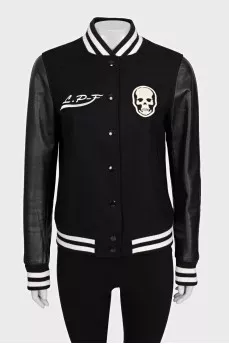 Cashmere bomber jacket with leather sleeves