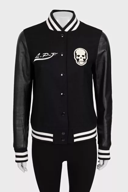 Cashmere bomber jacket with leather sleeves