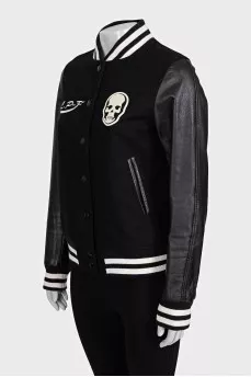 Cashmere bomber jacket with leather sleeves
