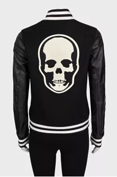 Cashmere bomber jacket with leather sleeves