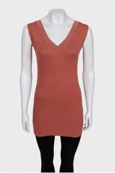Long brown V-neck tank top