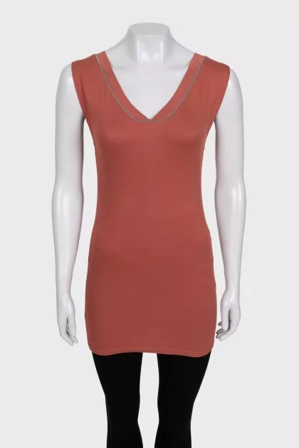 Long brown V-neck tank top