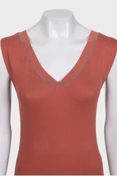 Long brown V-neck tank top