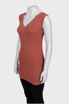 Long brown V-neck tank top