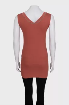 Long brown V-neck tank top