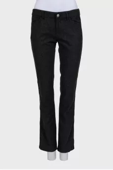 Black straight trousers with embroidery on the pocket