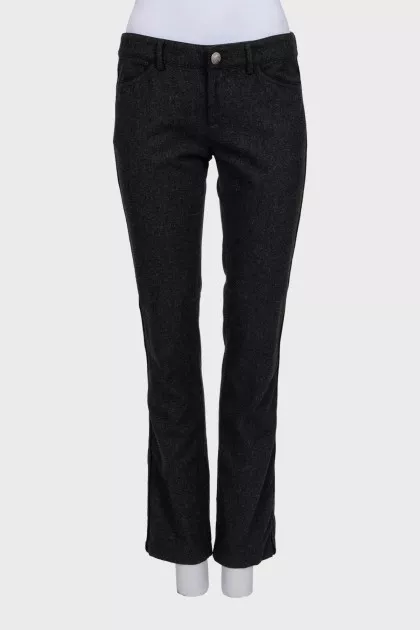 Black straight trousers with embroidery on the pocket