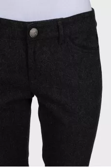 Black straight trousers with embroidery on the pocket