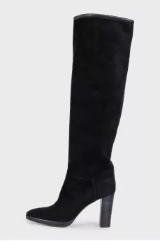 Black suede high-heeled boots