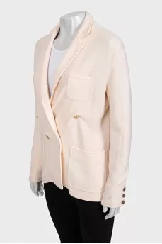 Beige double-breasted wool jacket