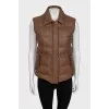 Brown quilted leather vest