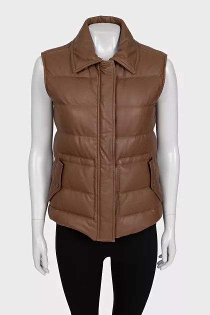 Brown quilted leather vest