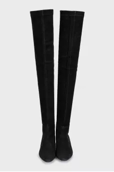 Suede over-the-knee boots with a back zip