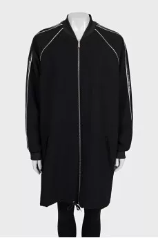 Long cardigan with patent leather inserts