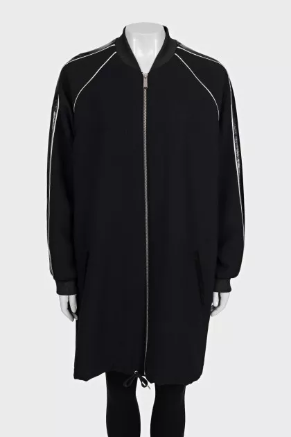 Long cardigan with patent leather inserts