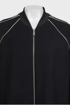 Long cardigan with patent leather inserts