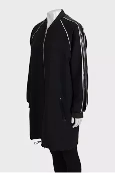 Long cardigan with patent leather inserts