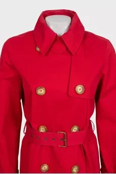 Double-breasted trench coat in red