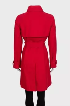Double-breasted trench coat in red