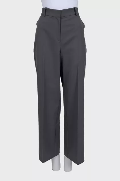 Wide-leg classic grey high-waist trousers
