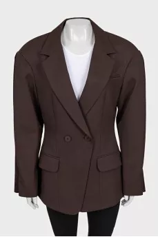 Brown double-breasted jacket with tag