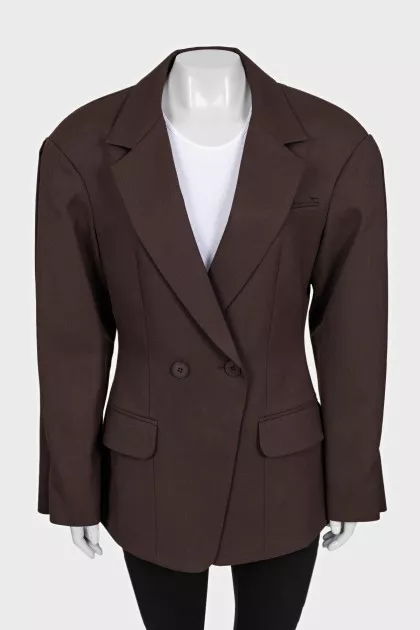 Brown double-breasted jacket with tag