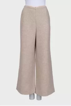 Beige wide-leg trousers with a zipper