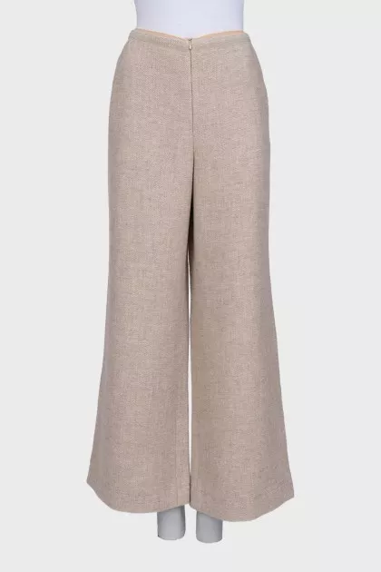 Beige wide-leg trousers with a zipper